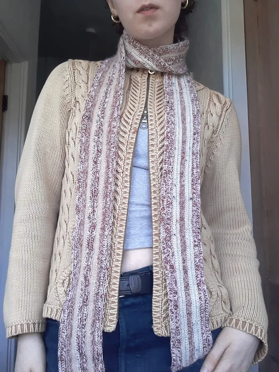 Stripe rib skinny scarf