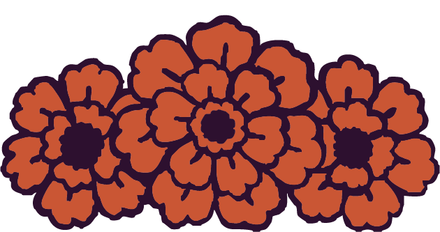 Graphic icon of three orange marigolds.