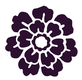 Graphic of a single marigold flower in a dark purple color.