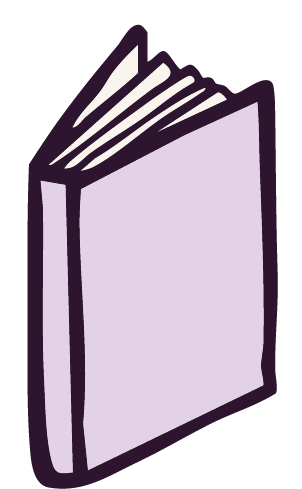 Graphic of a slightly open book with a light purple cover.