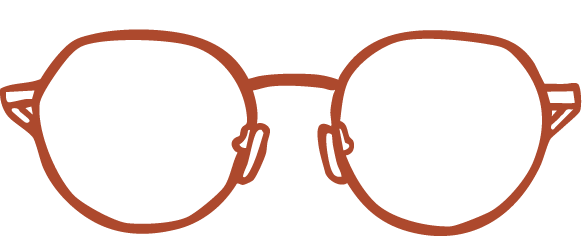 Orange graphic of glasses outline.