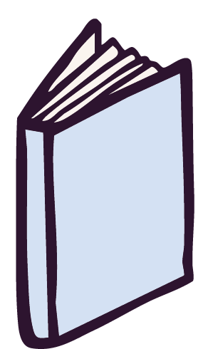 Graphic of an upright, slightly open light blue book.