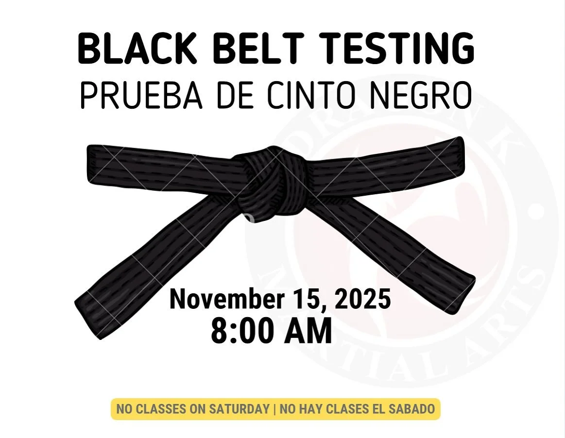 🥋 BLACK BELT TESTING DAY! 🥋
We are so proud of our students who have trained, pushed, and grown to reach this moment. Let&rsquo;s cheer them on as they take their Black Belt test!

📅 November 15, 2025
🕣 8:00AM
📍 Dragon K Martial Arts

⚠️ No regu