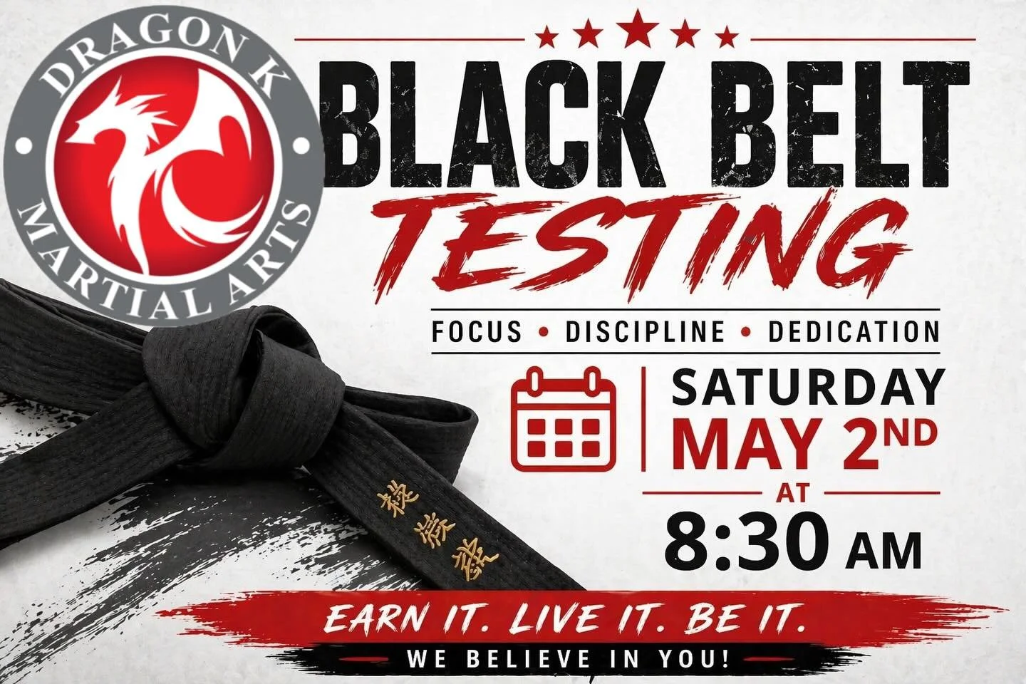 🔥 BLACK BELT TESTING THIS SATURDAY 🔥

This is what we train for. 💪
Our students are stepping up for Black Belt Testing this Saturday, May 2nd at 8:30 AM.

⚠️ Schedule Update:
There will be NO regular classes this day.

Weeks, months, and years of 