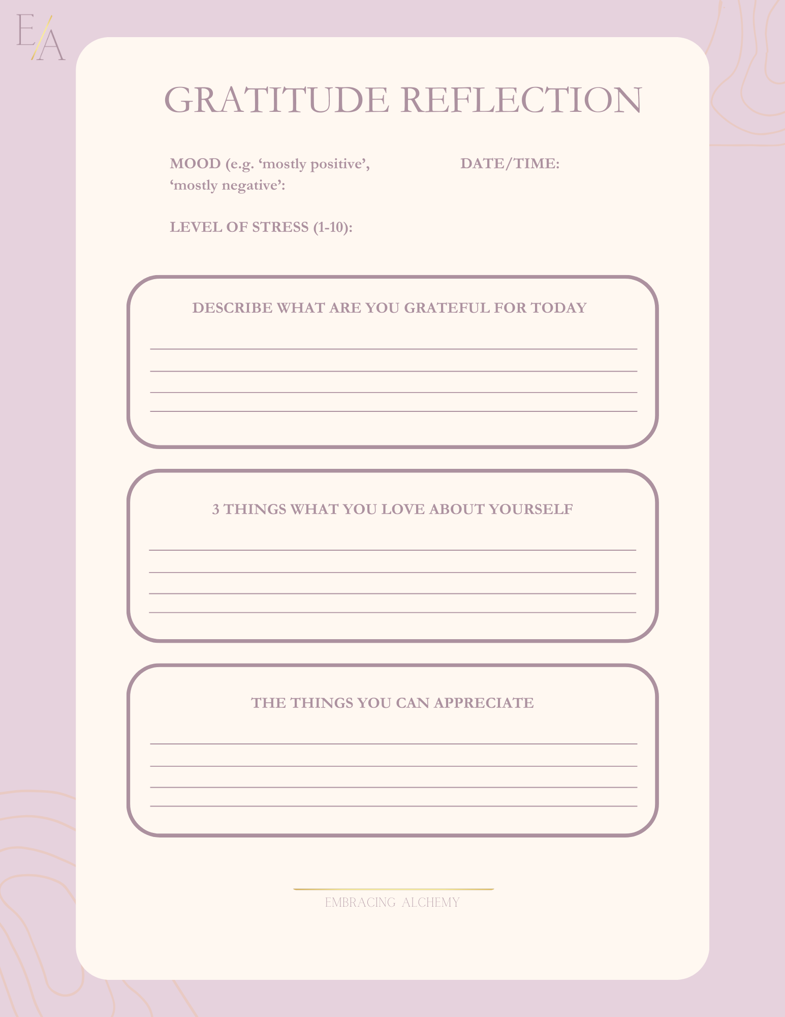 Gratitude Reflection Worksheet