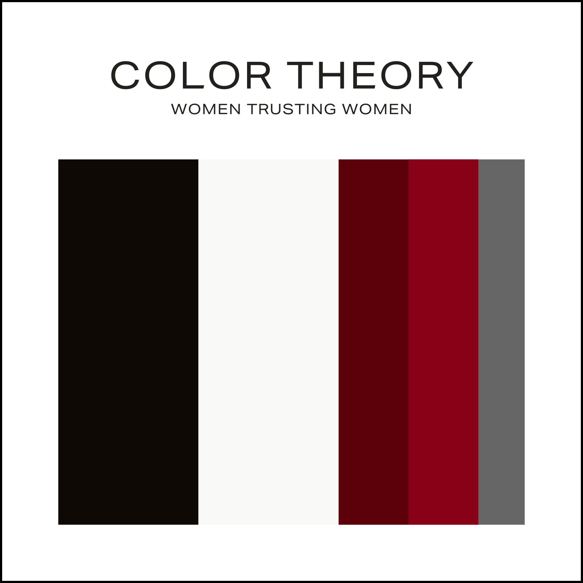 Cover of a book titled 'Color Theory: Women Trusting Women' featuring a color palette with black, white, red, and gray swatches.
