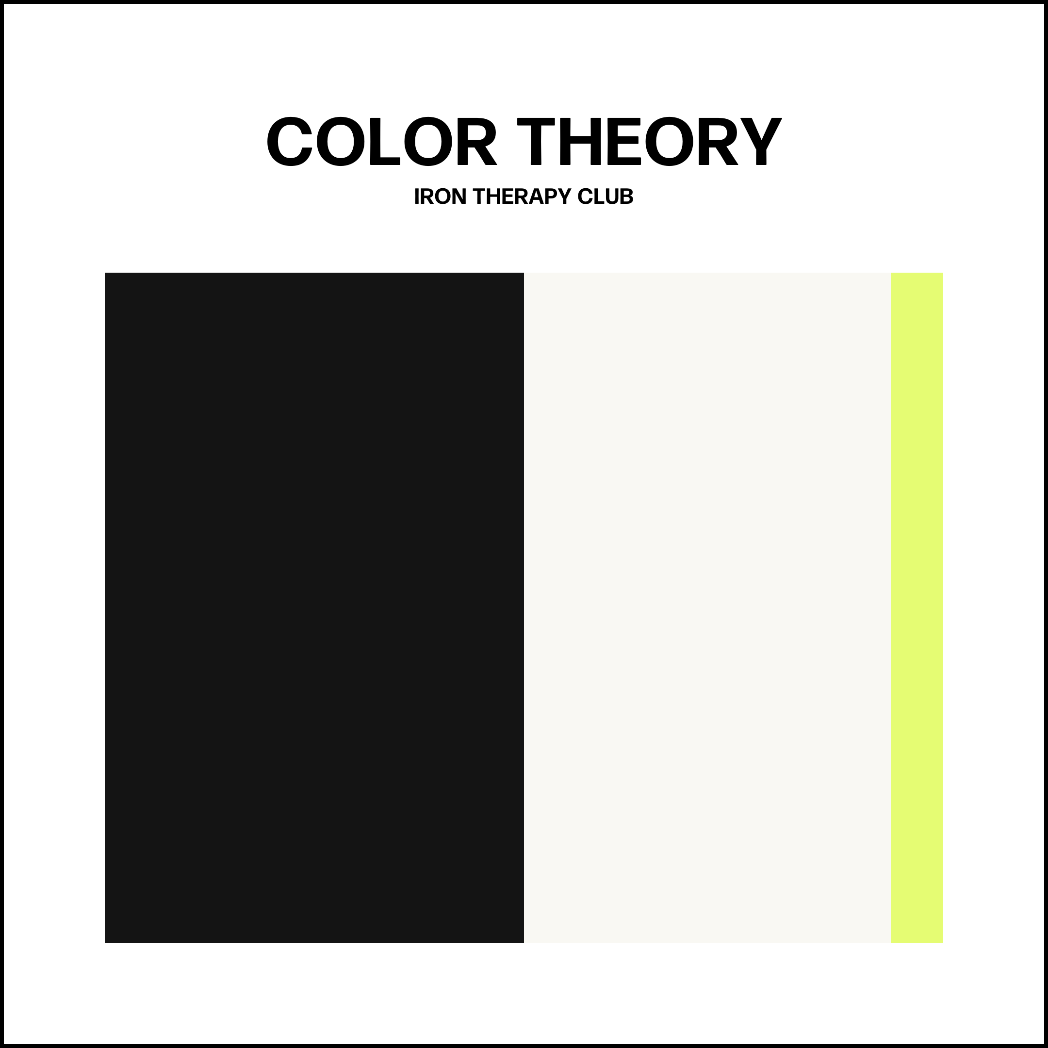 Black, white, and yellow color therapy chart for an iron therapy club.