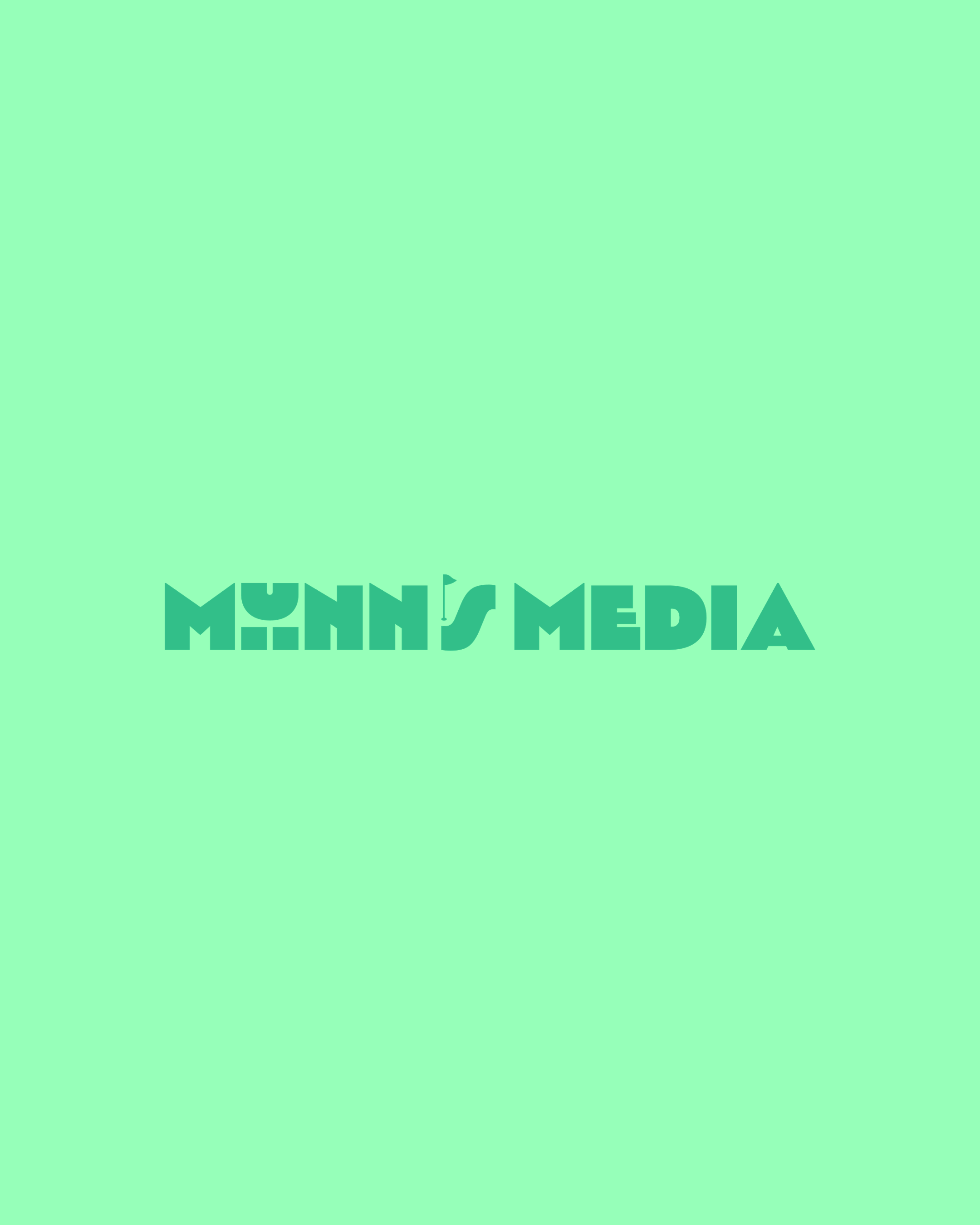 Text that reads 'MUNN' with an arrow pointing to the right, and 'MEDIA' with an arrow pointing to the left, on a mint green background.