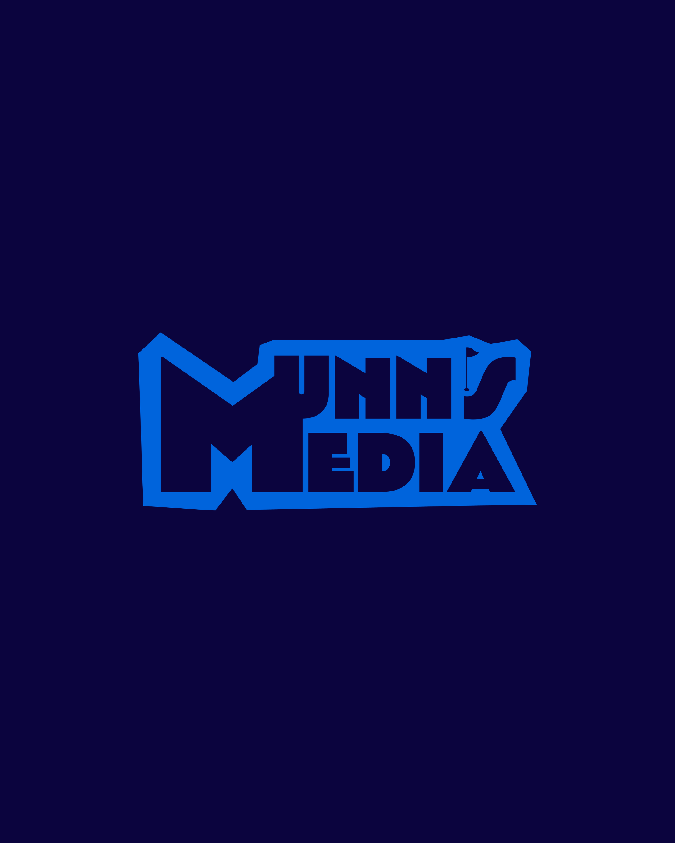 A dark blue background with a stylized, outlined blue logo of a house with the word 'MEDIA' inside it.