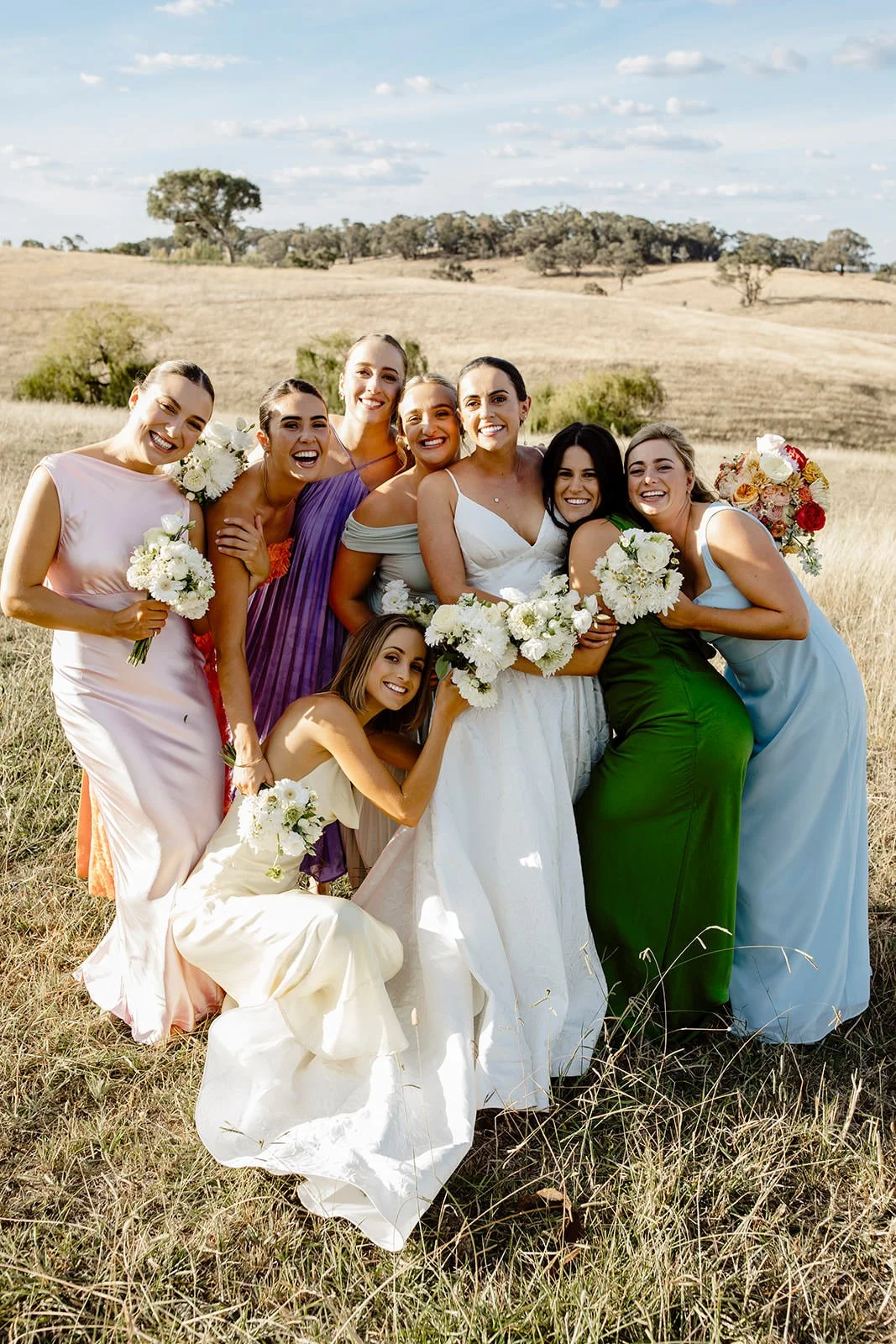 Colourful bridal party mismatched dresses Orange NSW