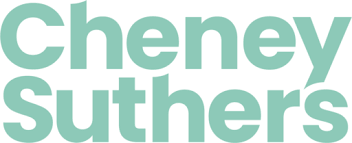 Text graphic with the words "Cheney Suthers" in bold, mint green font.