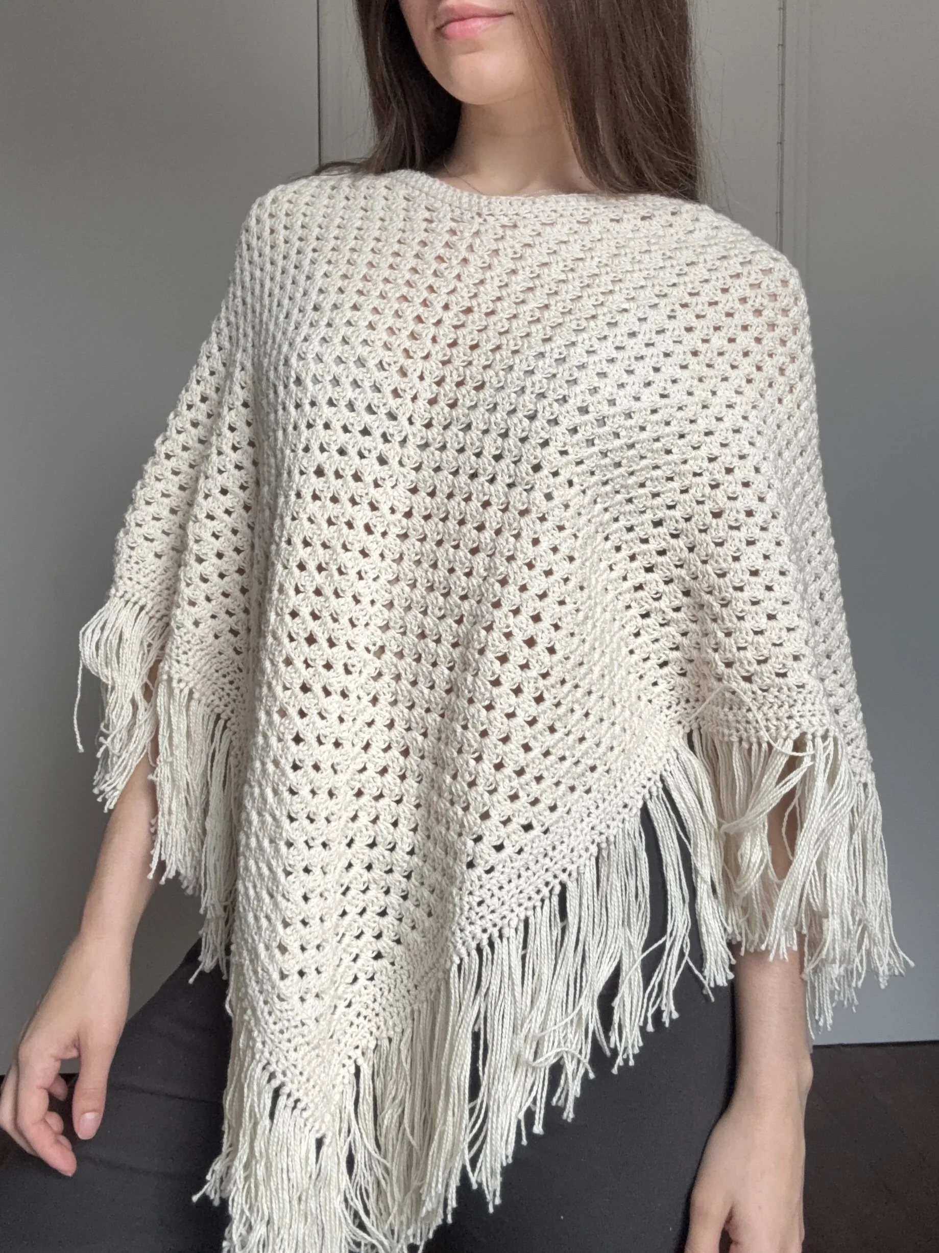 Houston Poncho - Ivory Fringe