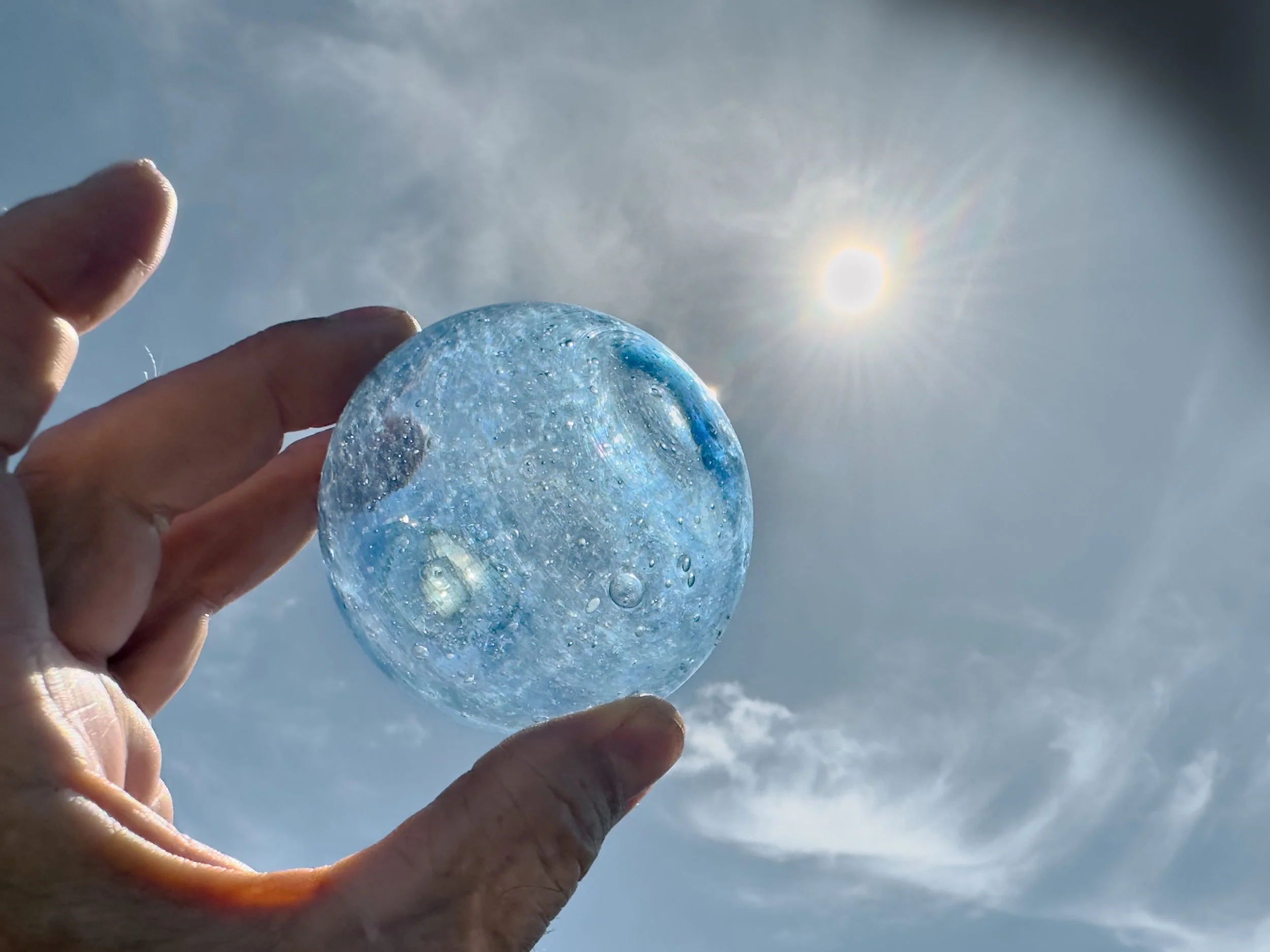  Glass float found on Aomen, site of a bunker used to photograph a thermonuclear explosion. 
