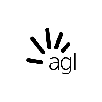 Logo with stylized black lines and the lowercase letters 'agl'