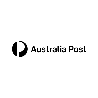 Australia Post logo with black circular symbol and text.