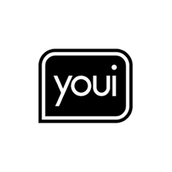 Black and white logo with the word 'youi' inside a rounded rectangle