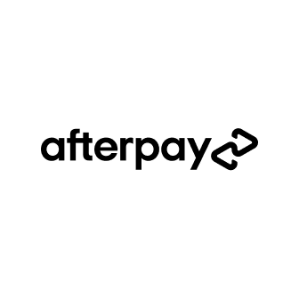 Afterpay logo with black text and a chain link symbol on a white background.