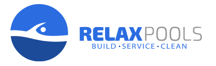 Relax Pools logo with blue and gray text reading “Build · Service · Clean”