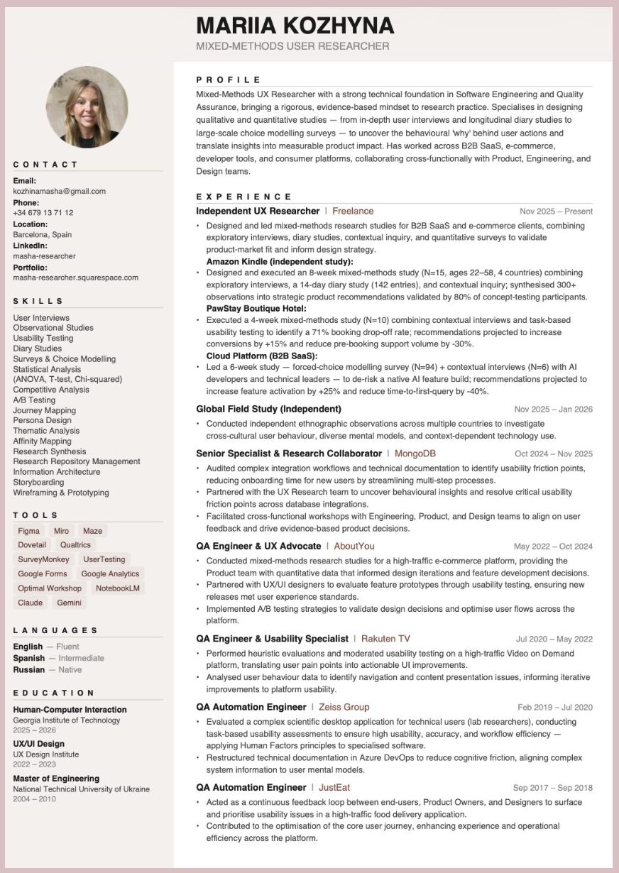 Masha Kozhyna CV preview