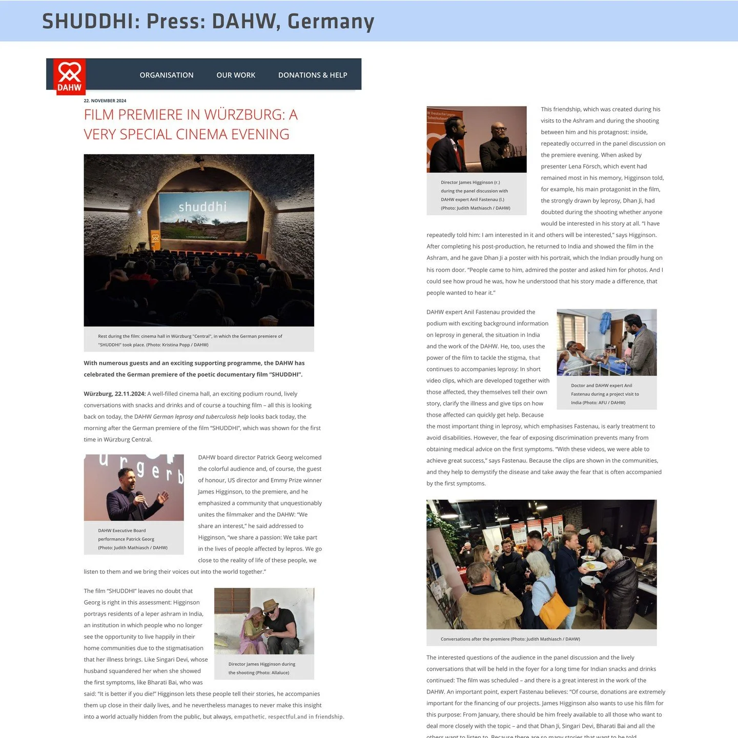 The DAHW article following the SHUDDHI premiere. Following is the link for all our German speakers and the image is of the English translation. Thank you to everyone!!

https://www.dahw.de/unsere-arbeit/presseportal/pressemeldungen/meldung/filmpremie