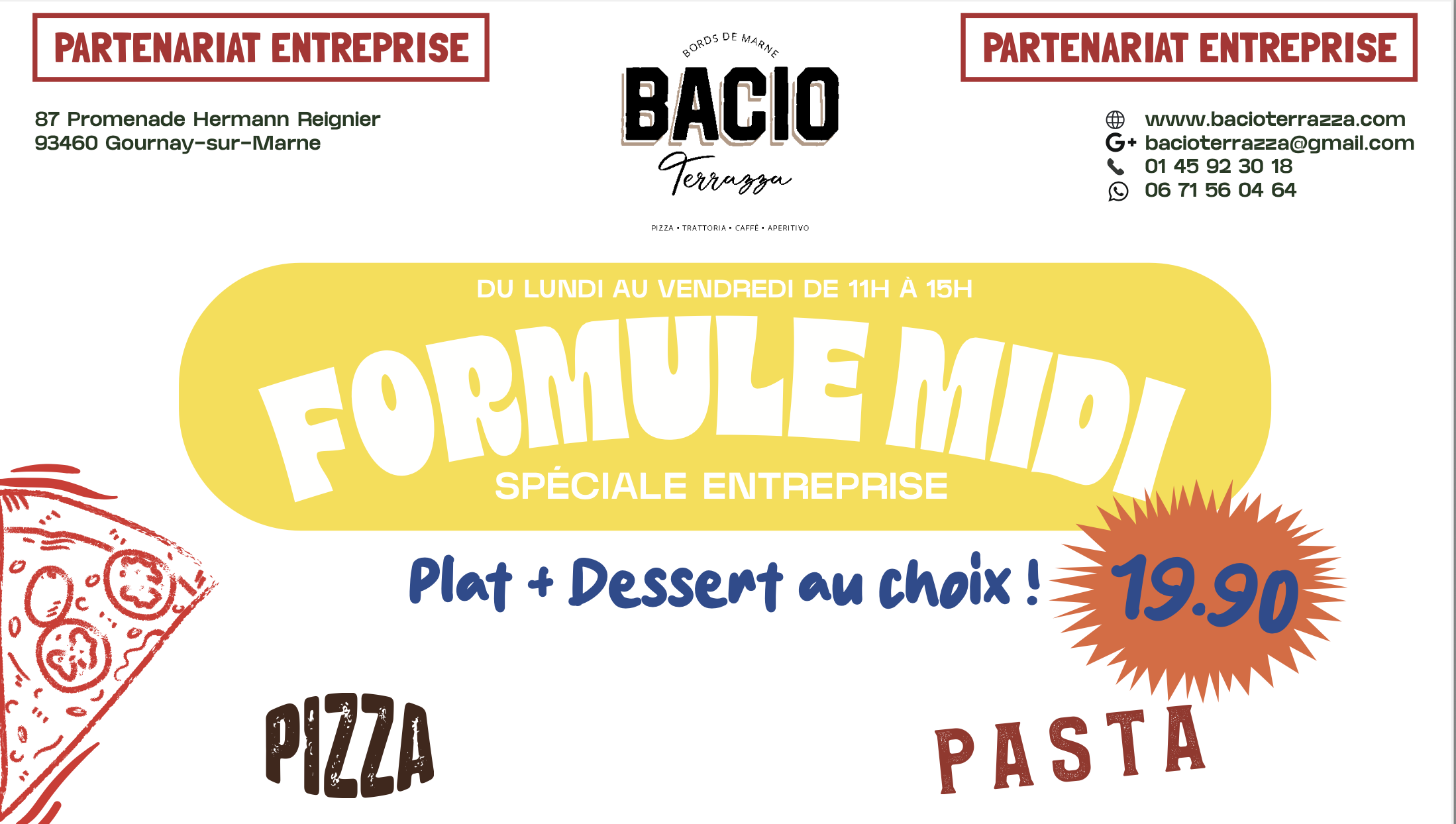 Formules Déjeuner Spéciales Entreprise chez Bacio Terrazza