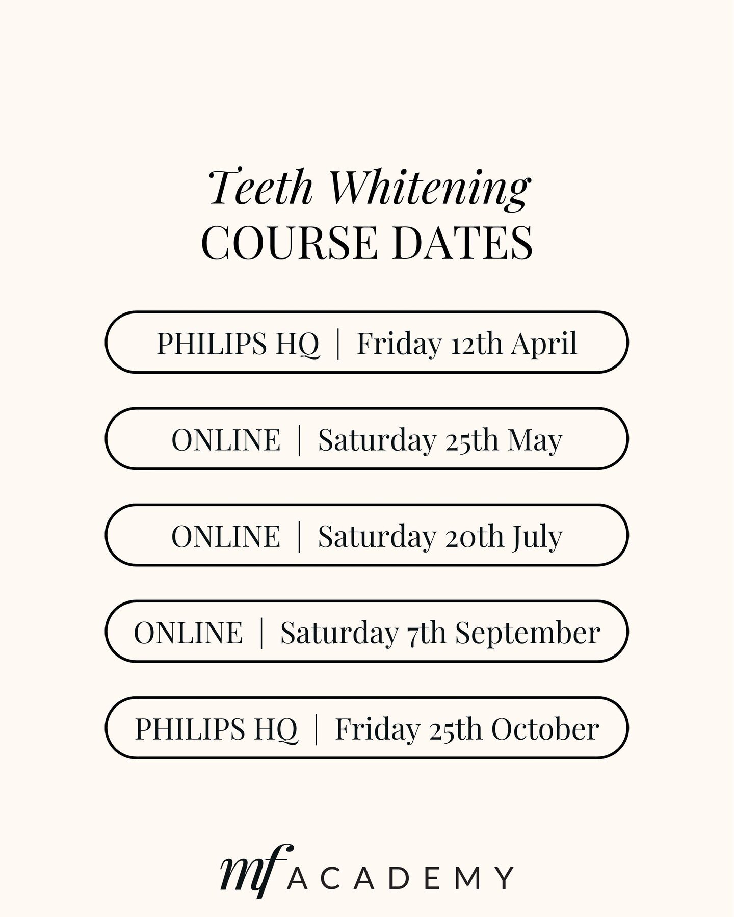 Take a look at my upcoming course dates!

Dental Hygienists, Dental Therapists and Dentists it's time to take the next steps in boosting your career and join me on my training courses at the Megan Fairhall Academy in association with Philips and DMG!