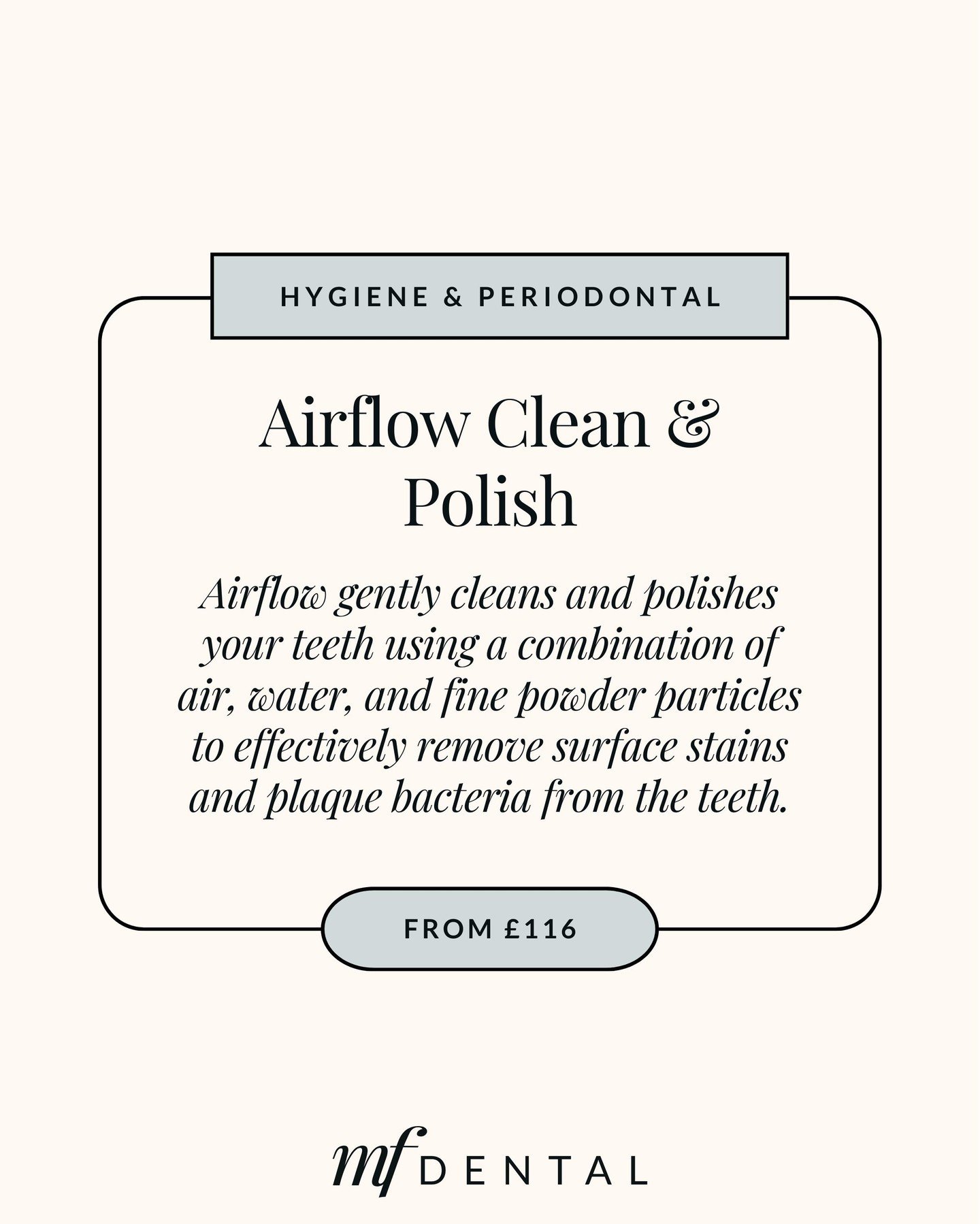 Experience the ultimate clean with our Airflow Clean &amp; Polish services, starting from just &pound;116. Say hello to a sparkling smile and goodbye to stubborn stains.🦷

Book your appointment now, link in bio!

#meganfairhalldental #teethwhitening