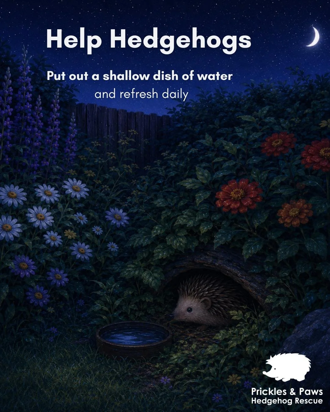 In this hot weather, please put out a shallow dish of water for hedgehogs and other wildlife 💙🦔🐾

A simple bowl of fresh water can make a huge difference to wildlife during the heat 🌞

Please remember to:
💧 Refresh the water daily
🪨 Add a few p
