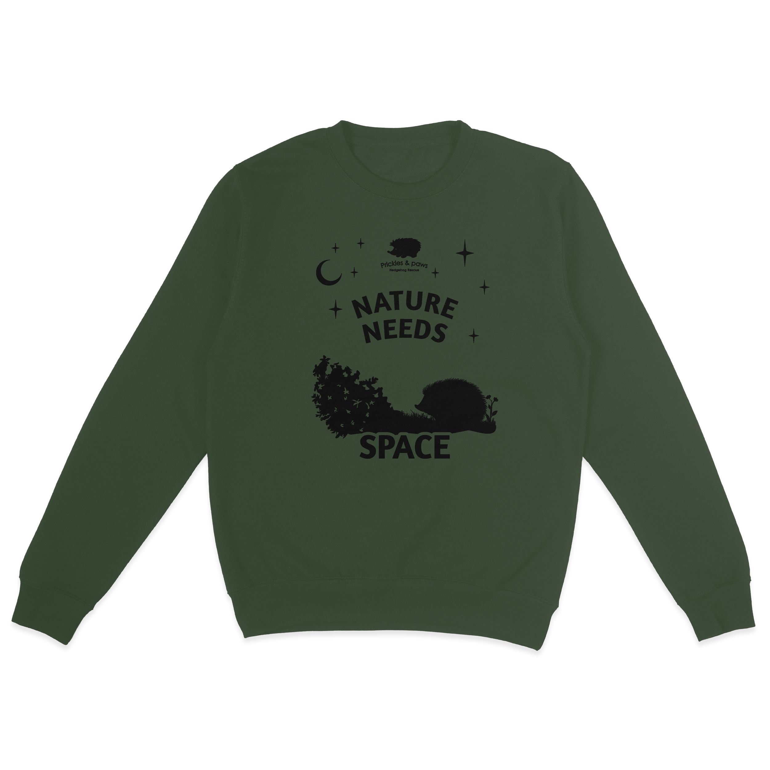 prickles and paws nature needs space forest green sweatshirt.png
