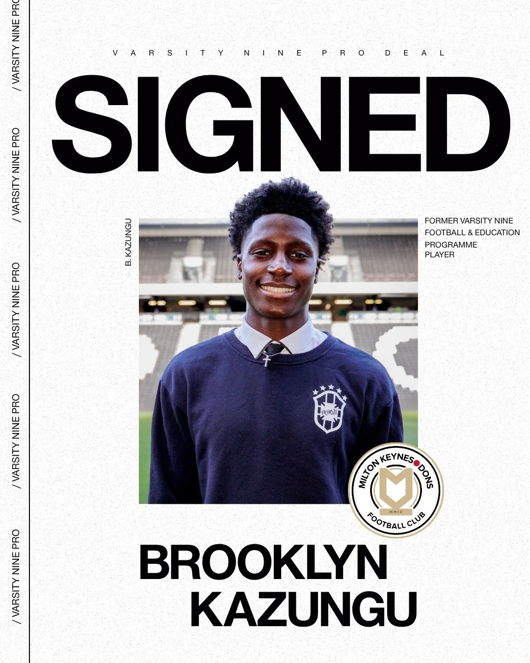 Professional contract signed ✍️ 

Congratulations to Brooklyn on signing his first professional contract with Milton Keynes Dons 👏 

Brooklyn&rsquo;s journey through our Football &amp; Education Programme has been a reflection of his commitment, men