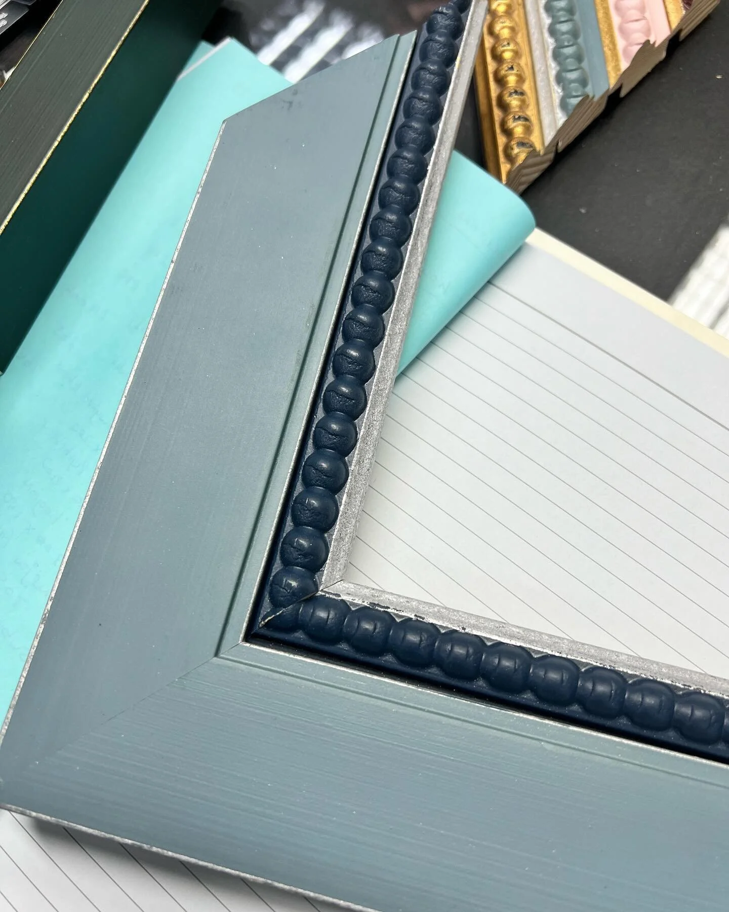 Loving these new swanky double frames. Just when you thought you seen it all. #newsampleframes #hand brushed frames #bespoke-framing #greenlysframing #pictureframing #creativeframing #goldedging
