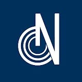 Logo with a stylized letter 'N' and concentric circles on a dark blue background