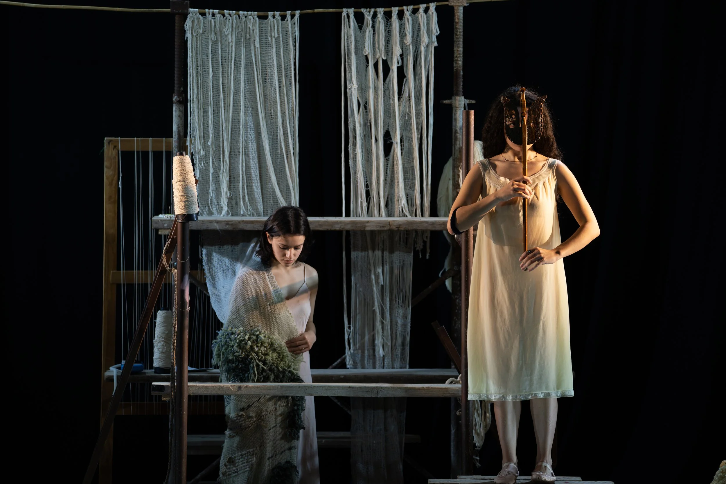 woven set for Aretousa and Erotokritos theatre production