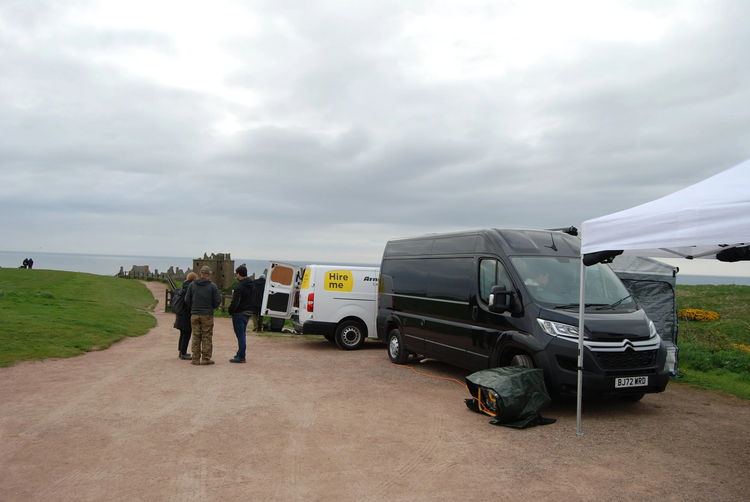 Hair and makeup van on shoot at Dunnottar Castle Aberdeen