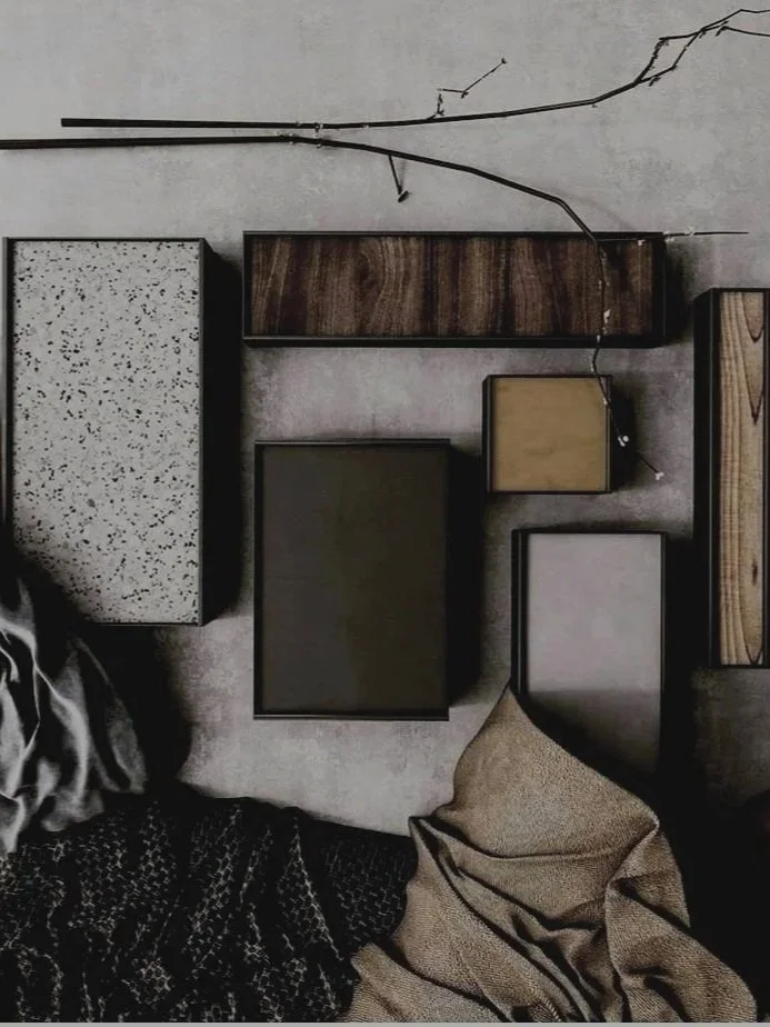 mood board materials for clubhouse amenities in apartment communities that elevate design