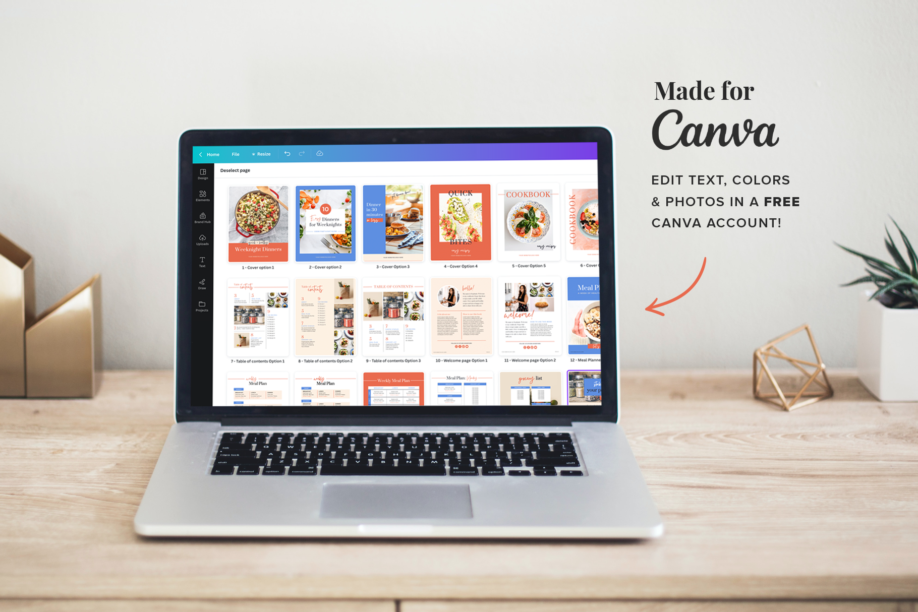 Image of Canva editing screen for a Canva recipe book template.