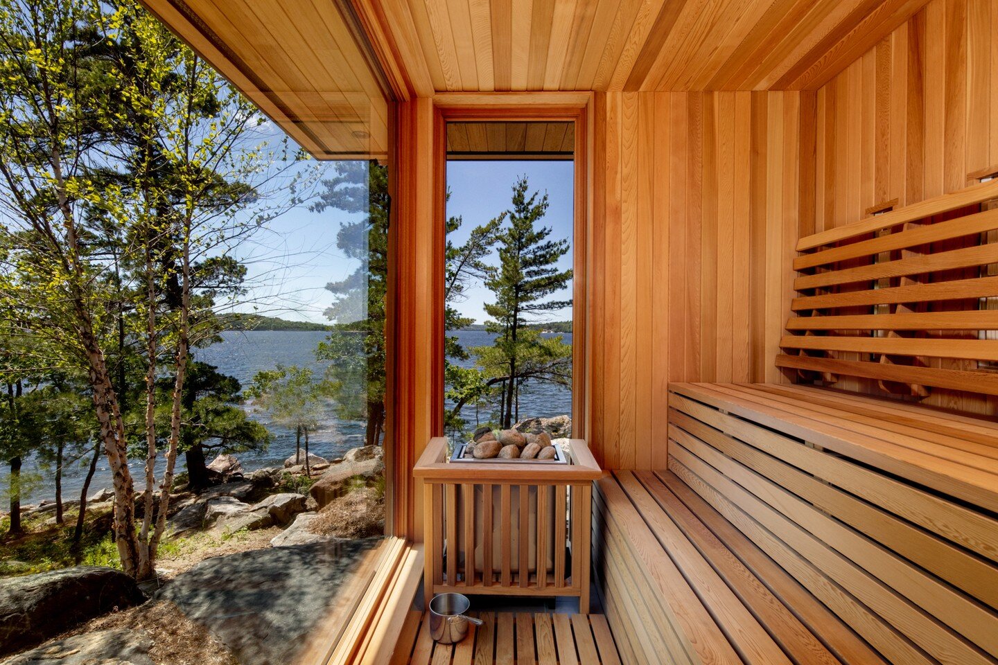 Now that's a sauna with a view of beautiful Georgian Bay on this island retreat. 
.
.
Builder: @tamaracknorthltd