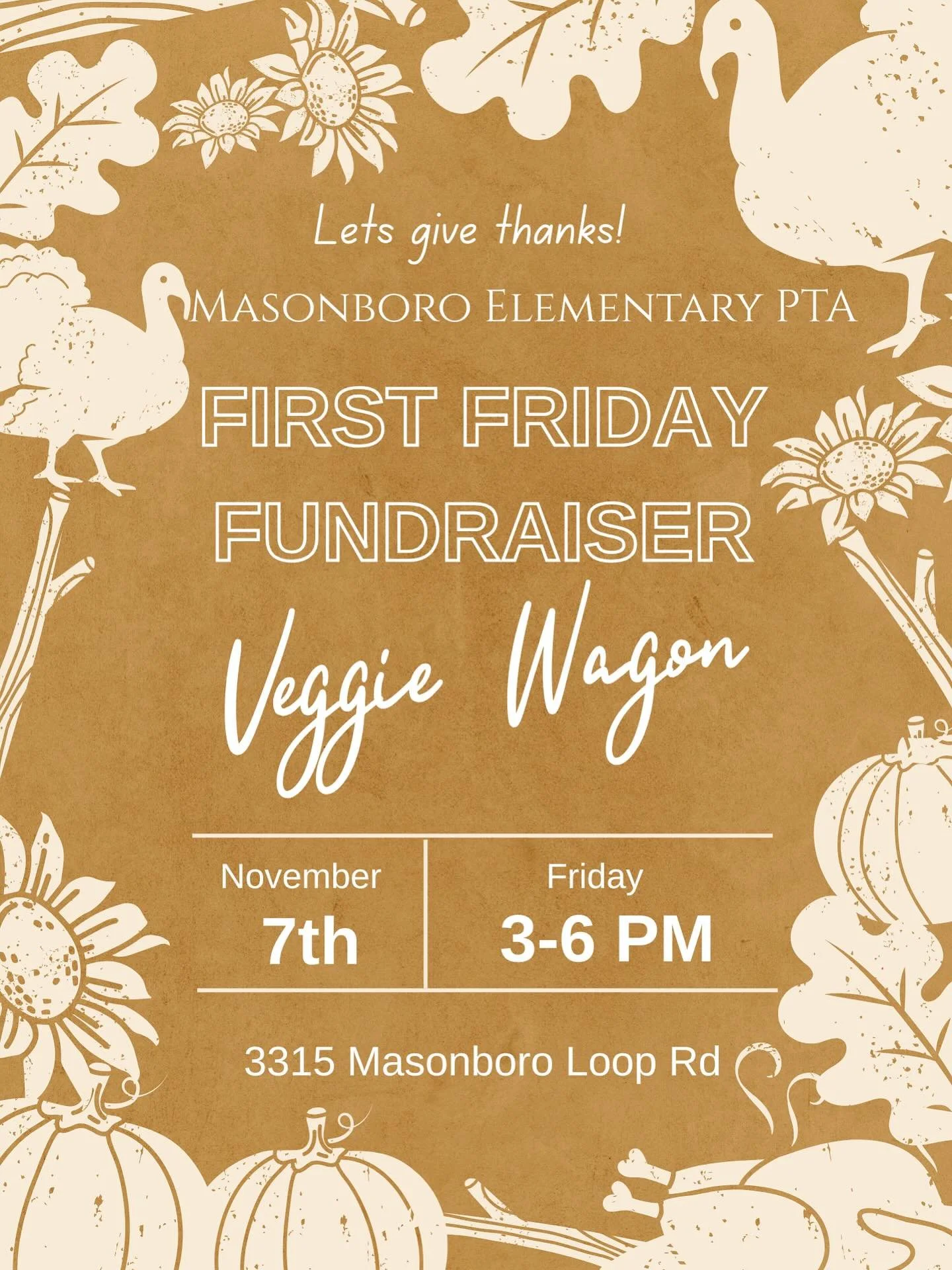 Our next First Friday Fundraiser is this Friday, November 7! Stop by the Veggie Wagon and support our school!