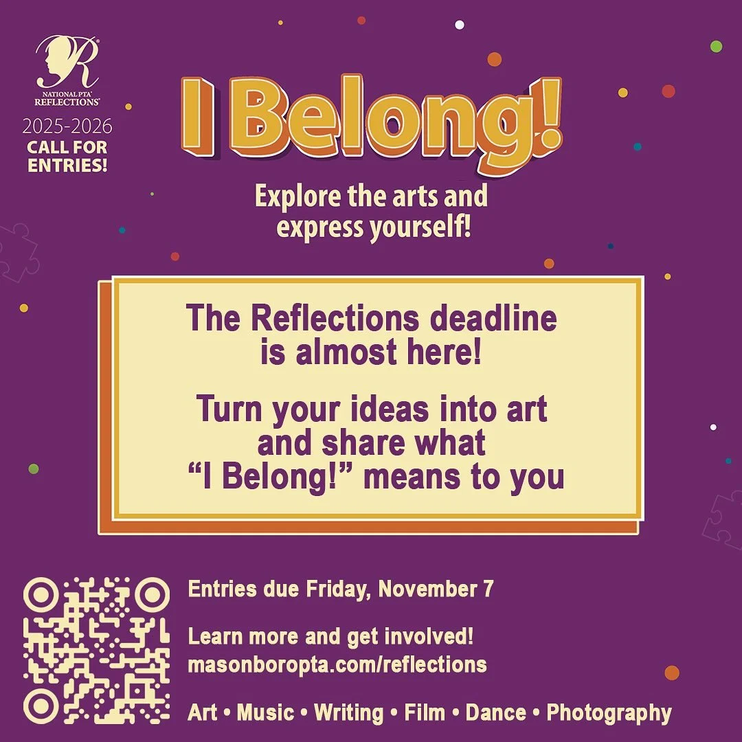 The Reflections deadline is almost here! All entries are due this Friday, November 7. Make sure to check out the Reflections website in our bio for all of the details.