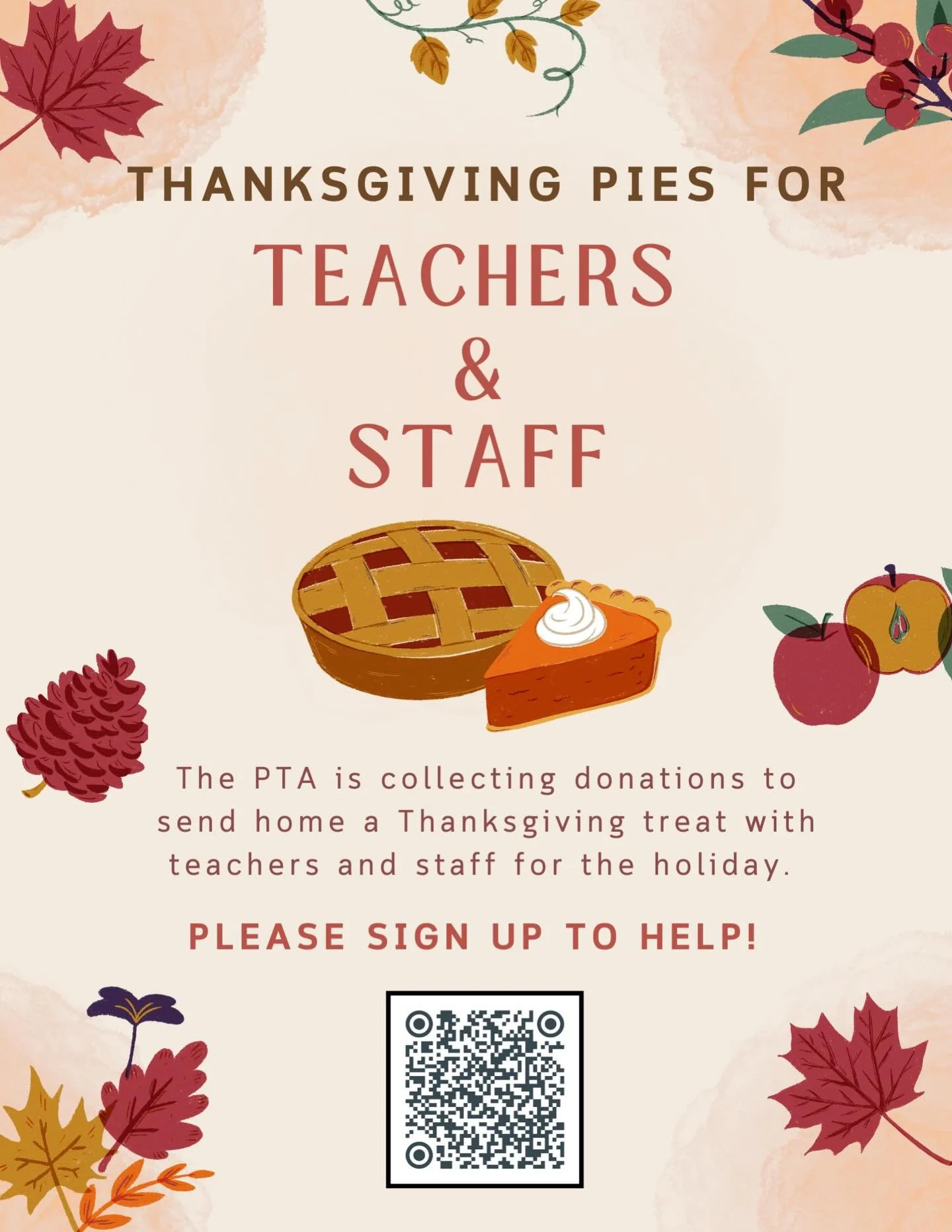 We are thankful for our Masonboro Teachers and Staff! Please sign up to donate a pie or make a monetary donation. &hearts;️