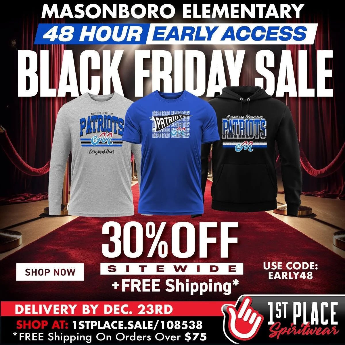 Shhh . . . the Masonboro Elementary Early Access Black Friday Sale is officially open. For the next 48 extra, enjoy 30% off sitewide + FREE SHIPPING* long before this deal becomes public. No rush. No chaos. Just quiet, early access to the best Masonb