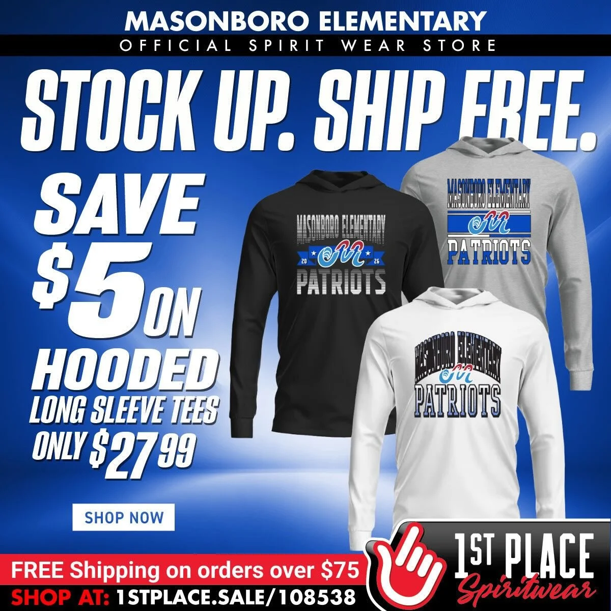 New season. New layer.

The Masonboro Elementary Hooded Long Sleeve Tees just dropped, and for a limited time you&rsquo;ll save $5 per shirt. Order now and get free shipping over $75 while supplies last. Link in bio.