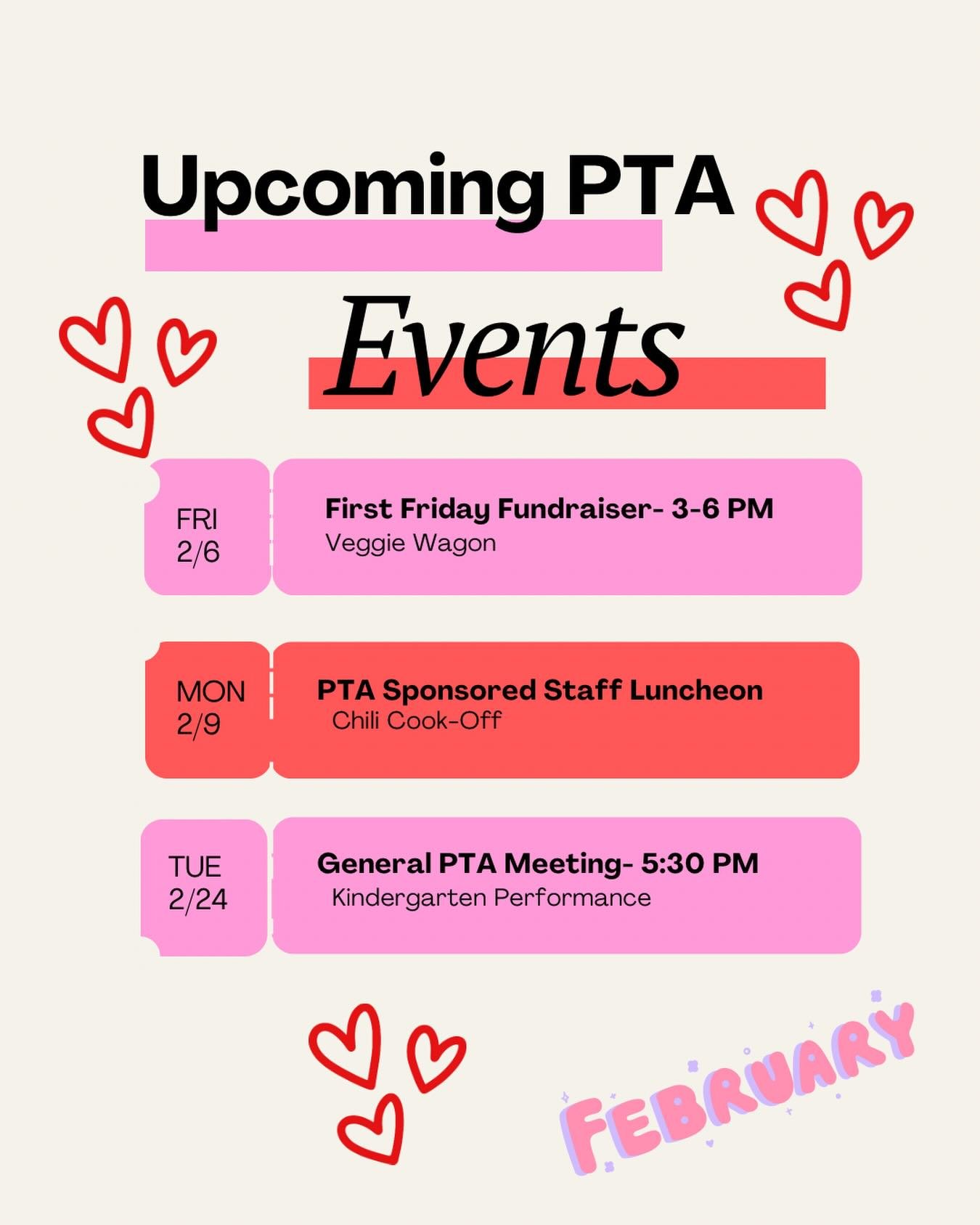 Upcoming PTA Events in February &hearts;️