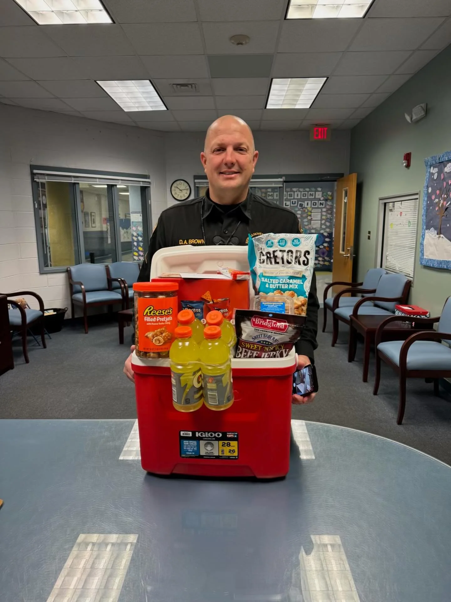Showering Deputy Brown with a little token of appreciation for all he does for our school! 🚓
