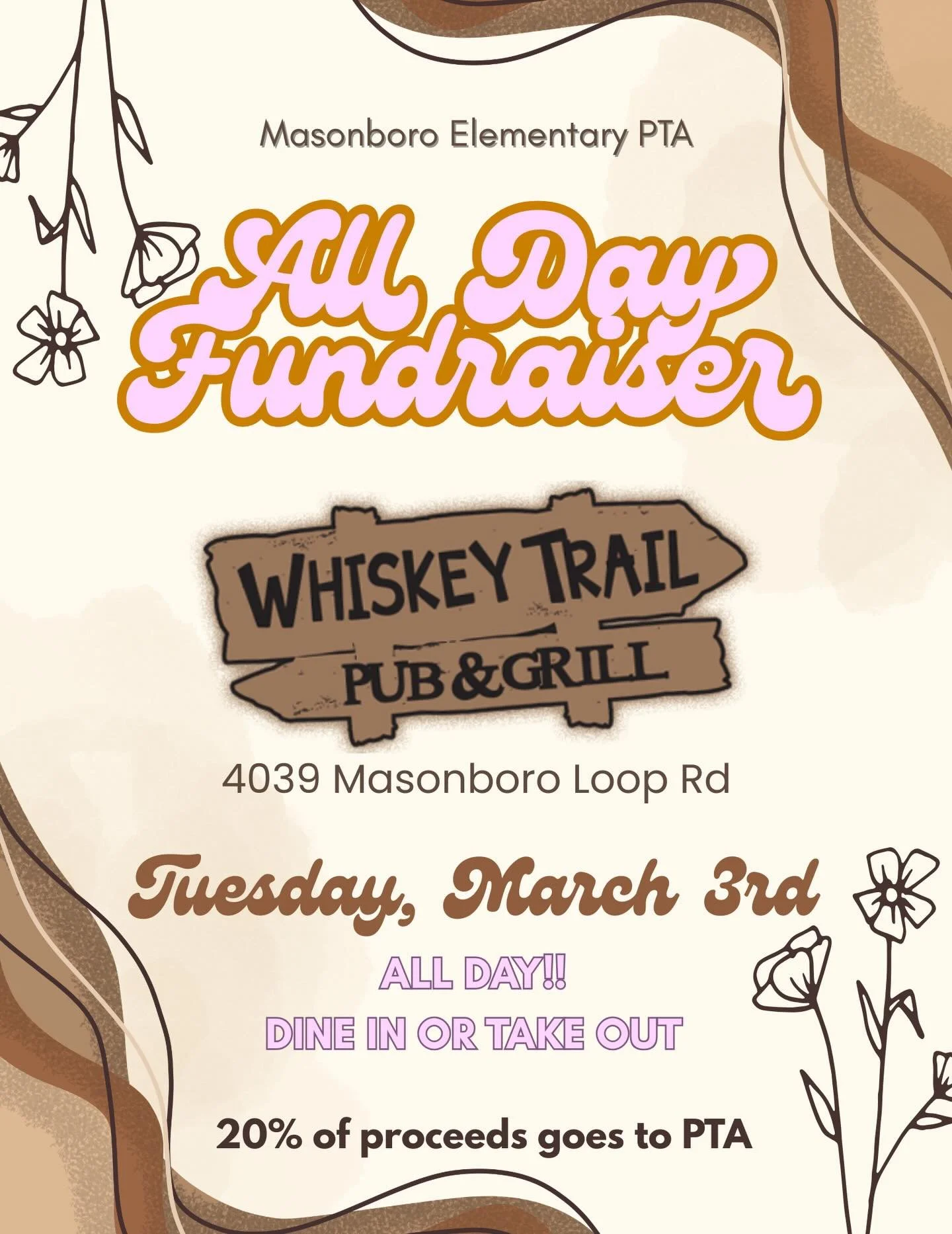 Head out to Whiskey Trail this Tuesday, March 3 and support our school! We hope to see you there!