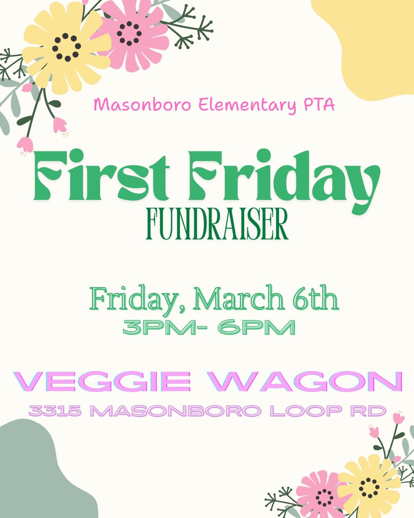 Join us tomorrow, March 6, from 3-6 PM, at the Veggie Wagon for our First Friday Fundraiser! 🌷