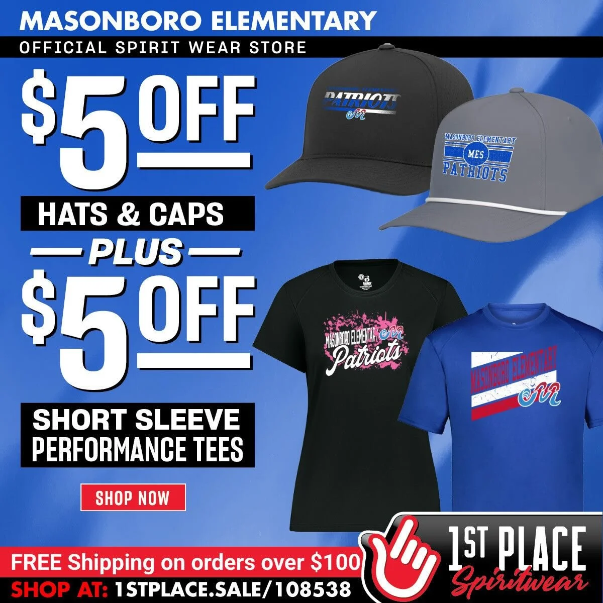 This is it! The LAST day to save on all Masonboro Elementary tee shirts and hats! All hats and performance tees are $5 off and cotton tees are just $19.99! https://1stplacespiritwear.com/schools/NC/Wilmington/Masonboro+Elementary+School/collection_de