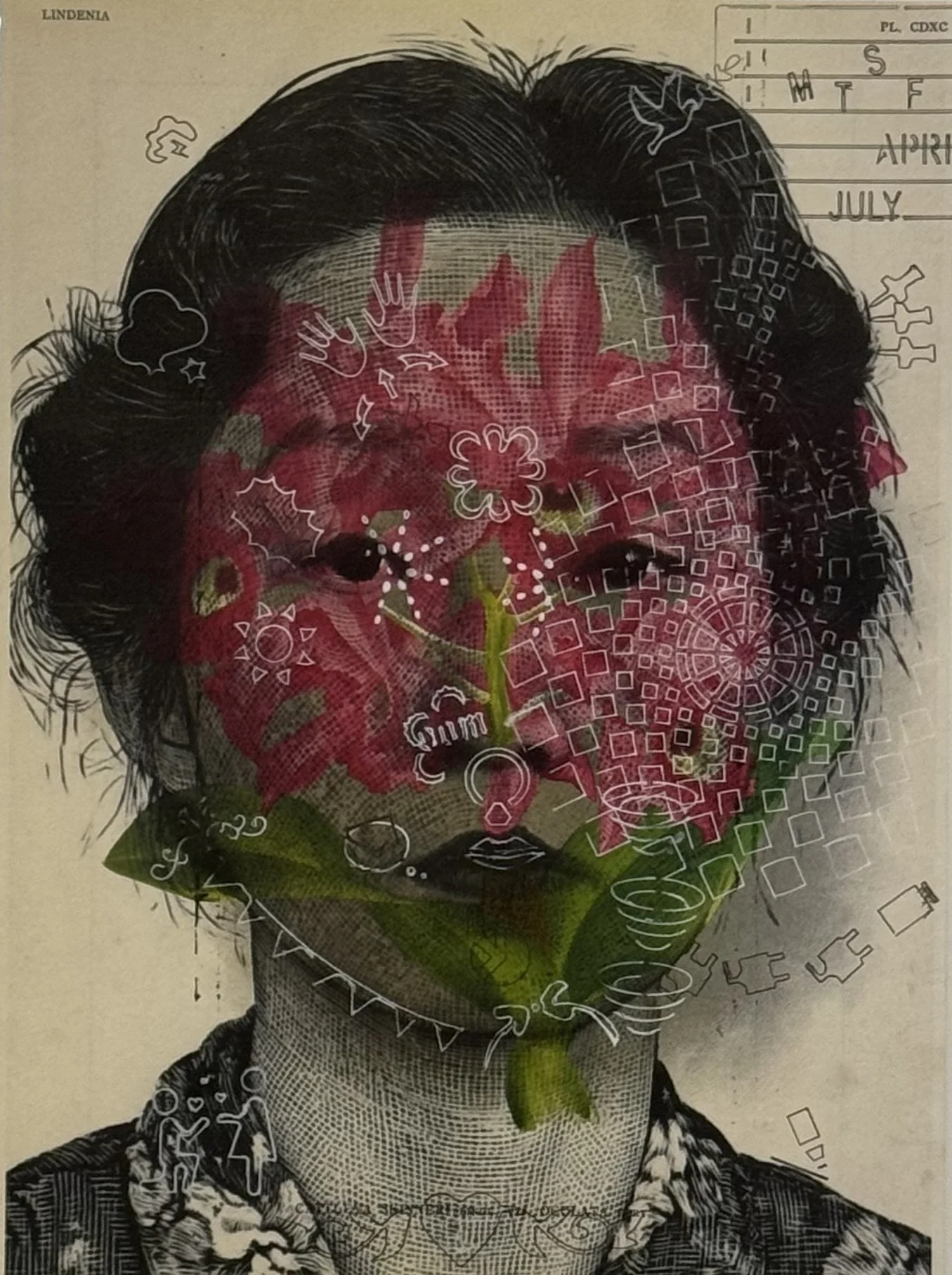 Samantha Park/Attleya, 2026, Inkjet print and pen on printed paper from a 1992 botanical publication. 13 x 8.25 in.