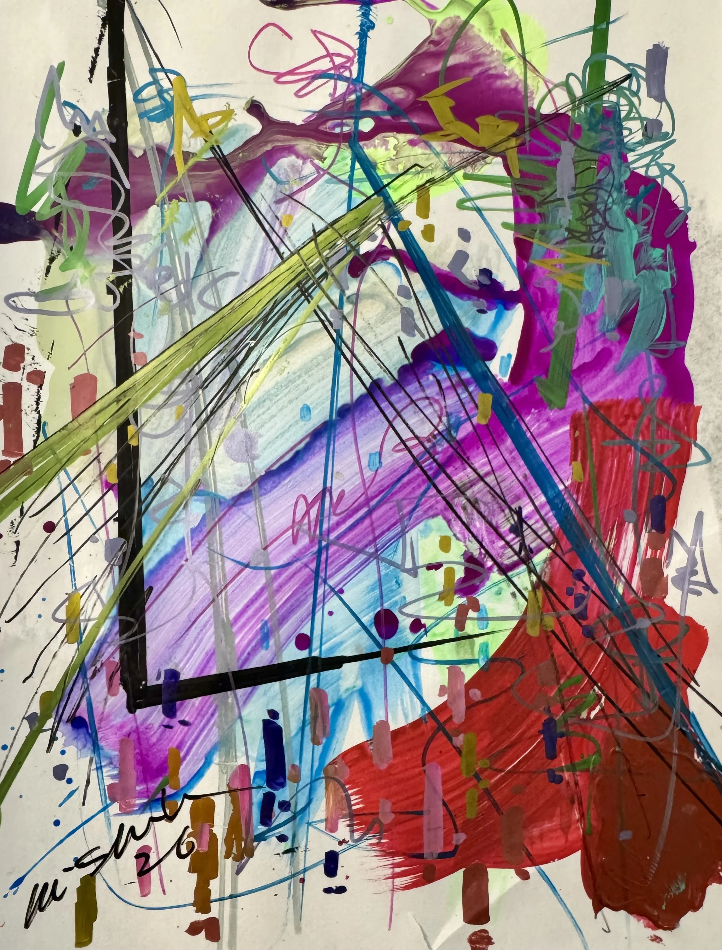 Positioning flow_sketch 1, 2026.
Acrylic on paper. 11 in. x 8 in.