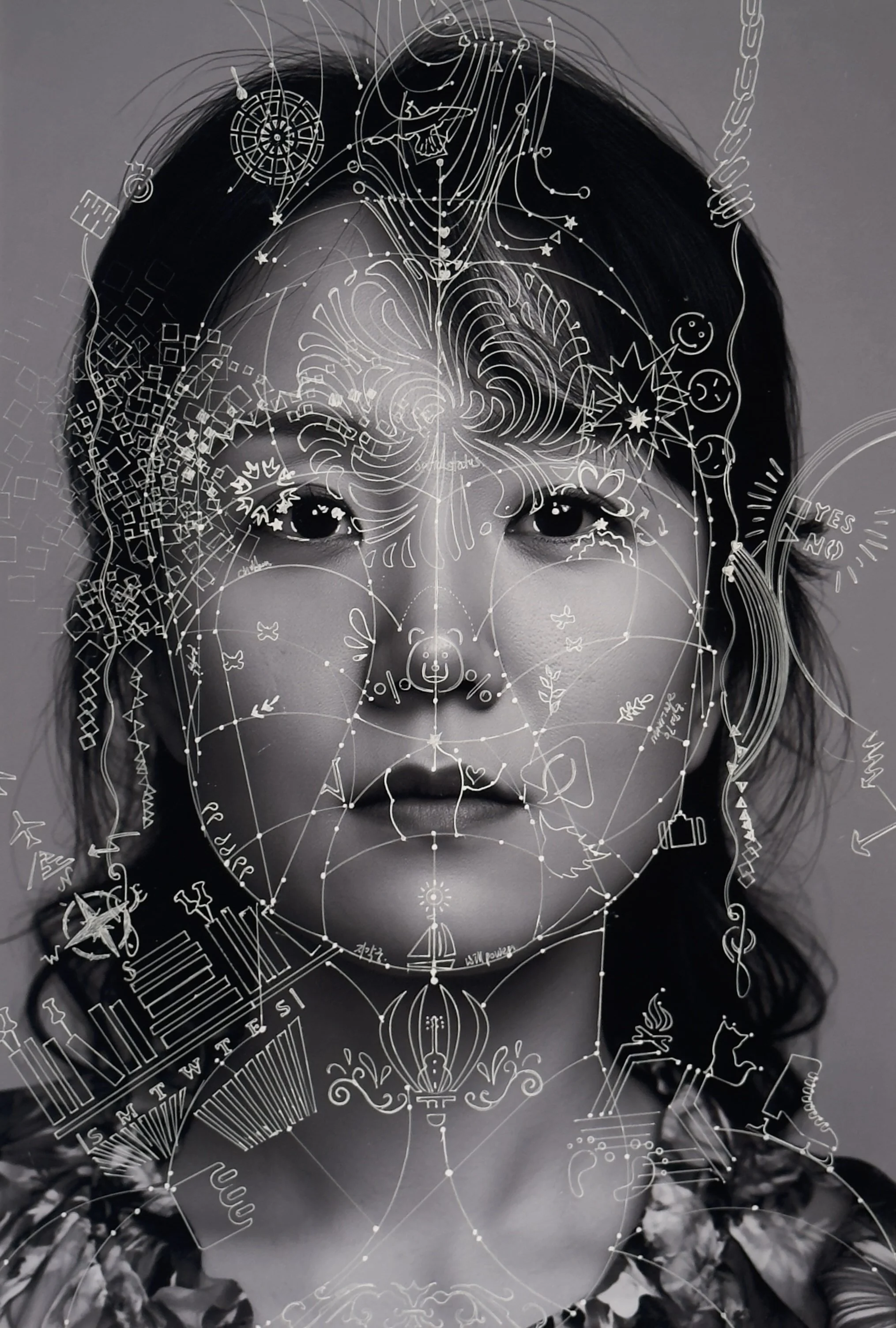 Warmly, 2026, Acrylic pen on inkjet-printed archival paper 19 x 13 in.
